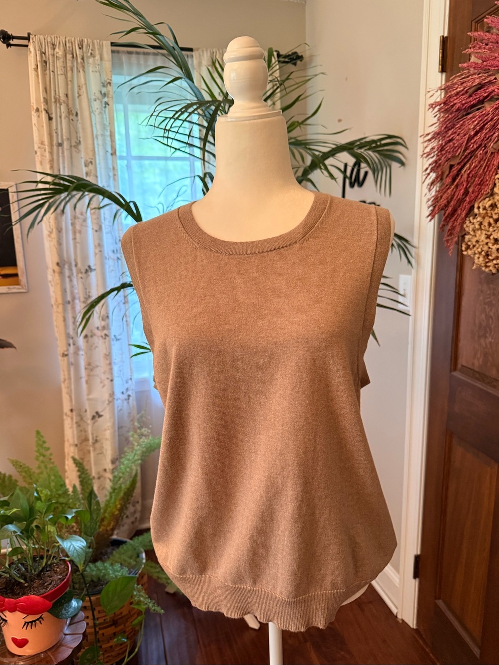 J. Crew Sleeveless Cotton Knit Tank in Warm Camel